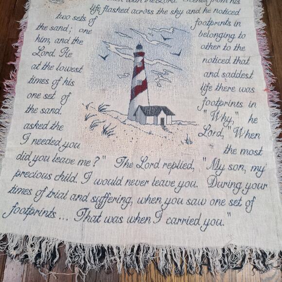 Footprints in the Sand Tapestry Throw Blanket Fringe Hem Wall Art 62x44 - Picture 4 of 11